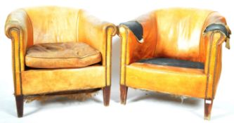 PAIR OF DUTCH SHEEPSKIN TAN BROWN LEATHER CLUB ARMCHAIRS