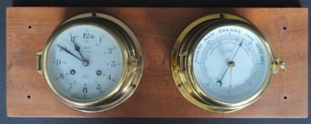VINTAGE SCHATZ SHIPS BRASS CLOCK & BAROMETER - COMPENDIUM