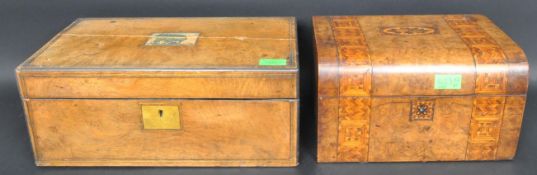VICTORIAN BURR WALNUT WRITING SLOPE & VANITY BOX