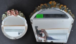 TWO ART DECO BARBOLA CARVED WOOD & BEVELLED TABLE MIRRORS