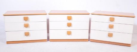 SCHREIBER - THREE TEAK & WHITE FORMICA BEDSIDE CABINETS