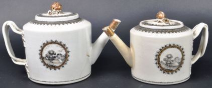 PAIR OF 18TH CENTURY CHINESE HAND DECORATED TEAPOTS