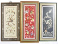 THREE CHINESE SILK EMBRIODERED PANELS