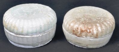 TWO CHINESE MING DYNASTY CELADON LIDDED BOXES