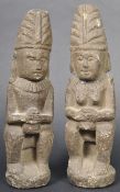 PAIR OF PRE COLUMBIAN / AZTEC STONE CARVED FIGURES