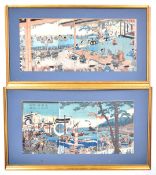 UTAGAWA SADAHIDE - PAIR OF JAPANESE TRIPTYCH WOODBLOCKS