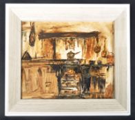 ANTHONY AMOS - (1950-2010) - OIL ON BOARD INTERIOR KITCHEN SCENE