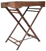 19TH CENTURY COLONIAL FOLDING RATTAN BUTLERS TRAY ON STAND
