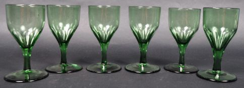 MATCHING SET OF SIX VICTORIAN GREEN GLASS WINE GLASSES