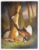 19TH CENTURY OIL ON CANVAS STILL LIFE GAME SCENE