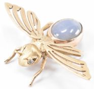 9CT GOLD BLUE STONE & DIAMOND BUG BROOCH