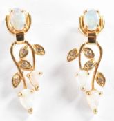 PAIR OF VINTAGE GOLD DIAMOND & OPAL EARRINGS