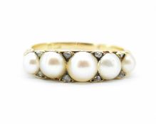 GOLD PEARL & DIAMOND HALF HOOP RING