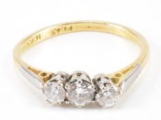 VINTAGE GOLD & PLATINUM THREE STONE DIAMOND RING