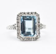 WHITE GOLD, AQUAMARINE & DIAMOND CLUSTER RING