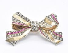 ART DECO RUBY & DIAMOND BOW PENDANT BROOCH