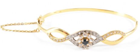 GOLD SAPPHIRE & WHITE STONE BANGLE BRACELET