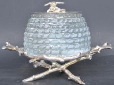 VINTAGE SILVER PLATE & GLASS HONEY POT