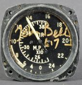 ORIGINAL WWII JOHN BELL SIGNED COCKPIT AIR SPEED GAUGE