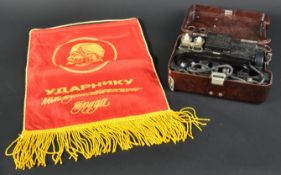VINTAGE SOVIET RUSSIAN FIELD TELEPHONE & COMMUNIST LABOUR PENNANT