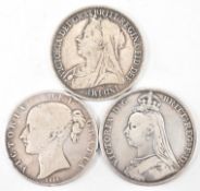 COLLECTION OF THREE 19TH CENTURY VICTORIAN SILVER CROWNS
