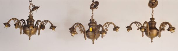 THREE VINTAGE BRASS ART NOUVEAU STYLE ELECTROLIER LIGHTS