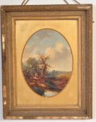 19TH CENTURY OIL ON BOARD LANDSCAPE TONDO PAINTING