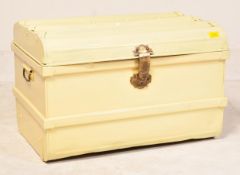 VINTAGE METAL YELLOW STEAMER TRAVEL TRUNK
