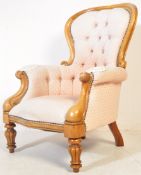 19TH CENTURY MAHOGANY UPHOLSTERED SPOON BACK ARMCHAIR