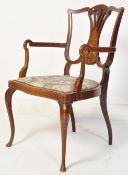 EDWARDIAN MAHOGANY AND MARQUETRY INLAID ARMCHAIR