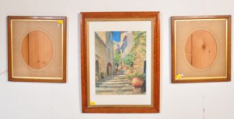 BURR WALNUT PAINTING FRAME WITH PAIR OF TONDO FRAMES