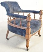 19TH CENTURY BLUE VELVET LIBRARY TUB CHAIR