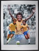 ZICO - BRAZILIAN FOOTBALL - AUTOGRAPHED MONTAGE PRINT - AFTAL