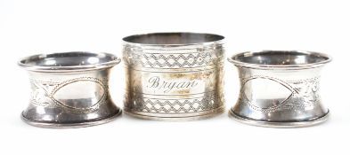THREE SILVER HALLMARKED NAPKIN RINGS