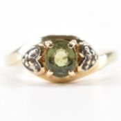 HALLMARKED 9CT GOLD PERIDOT & WHITE STONE RING