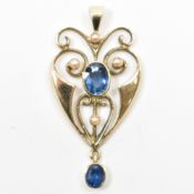 HALLMARKED 9CT GOLD BLUE QUARTZ & SEED PEARL PENDANT