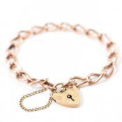 HALLMARKED 9CT GOLD HEART LOCK BRACELET