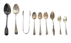 COLLECTION OF SILVER HALLMARKED FLATWARES - SPOONS TONGS