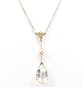 15CT GOLD AQUAMARINE PEARL PENDANT & NECKLACE CHAIN