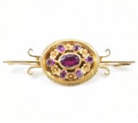 VICTORIAN 15CT GOLD & AMETHYST BAR BROOCH
