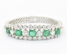 18CT WHITE GOLD EMERALD & DIAMOND BRACELET