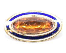 VICTORIAN 9CT GOLD ENAMEL & PASTE STONE BROOCH