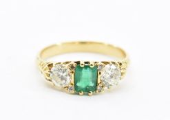 EMERALD & DIAMOND THREE STONE RING