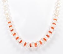 1930S ART DECO ROCK CRYSTAL & CARNELIAN BEADED NECKLACE