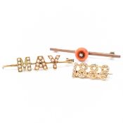 THREE VICTRIAN ANTIQUE GOLD BROOCHES