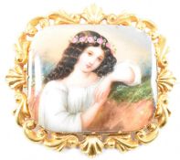 VICTORIAN GOLD & CERAMIC PANEL PORTRAIT BROOCH