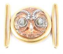 PAUL ROBIN GOLD DIAMOND & GREEN CHATOYANT STONE OWL BELT BUCKLE