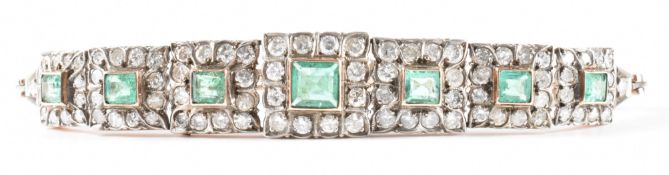 EDWARDIAN SILVER DIAMOND & EMERALD BRACELET