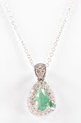 DIAMOND & EMERALD SET PENDANT NECKLACE