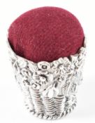 SILVER FLOWER BASKET PIN CUSHION
